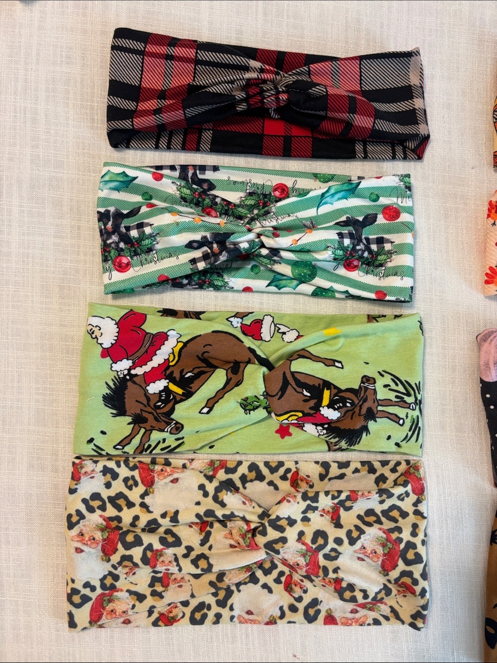 Christmas Print Knotted Headbands - Pack of 4